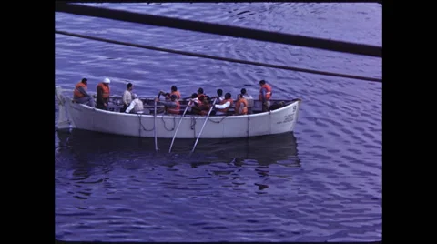 Crew Rows Life Boat Stock Footage 47646211