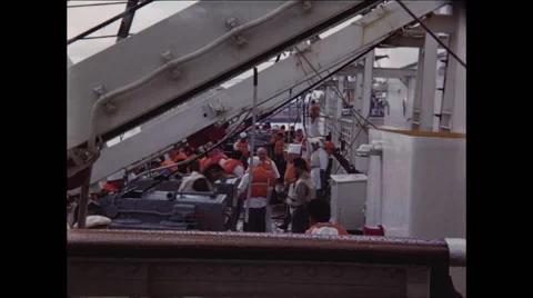 Crew on Ship Deck in Life Vests Stock Footage 47646374