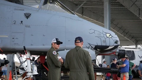 Crew standing around a USAF A-10 Thunderbolt II 'Warthog' Stock Footage 111609761