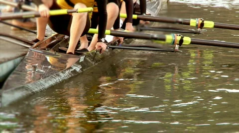 Crew Team Sit in Boat on Water Stock Footage