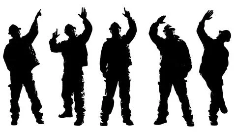 Crew Using Hand Signals for Deck Operations Silhouettes Stock Illustration