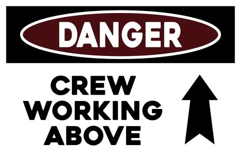 Crew working above warning sign Stock Illustration