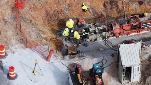 Crew working a directional boring rig, Lynchburg Stock Footage 346176143