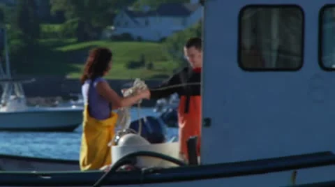 Crew working on Lobster Boat Stock Footage 8912404