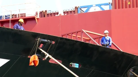 Crew Working on ship 4k Stock Footage 90965883