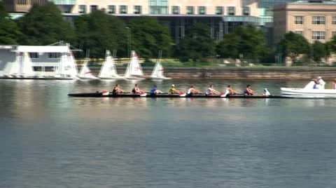 Crewing Charles river Boston Stock Footage 12339437