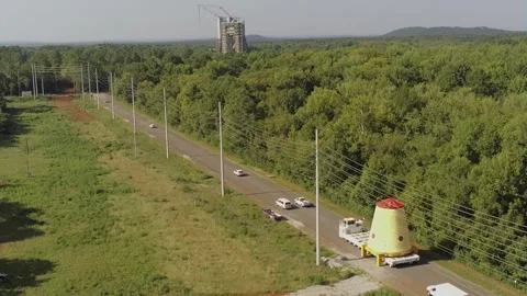 Crews transporting Launch Vehicle Stage Adapter for Artemis II, Huntsville, AL Stock Footage 282881545
