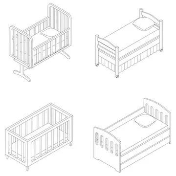 Crib icon set vector outline Stock Illustration