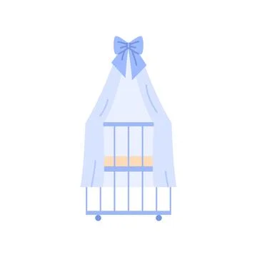 Crib isolated icon. Flat blue baby bed with canopy Stock Illustration