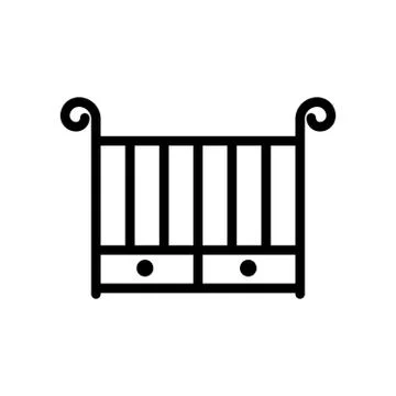 Crib thin line icon. Outline symbol baby cot for the design of children's web Stock Illustration