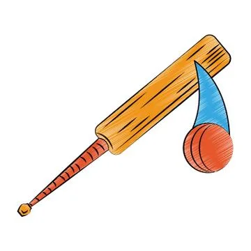 Crickect racket and ball scribble Stock Illustration