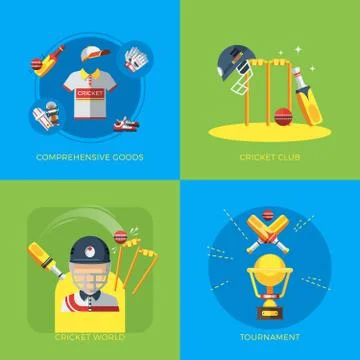 Cricket 2x2 Flat Icons Illustrazione stock