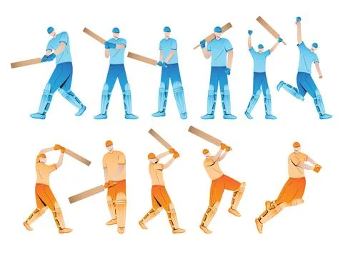 Cricket atlet pose movement Stock Illustration
