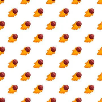 Cricket ball flying with fire seamless pattern background Stock Illustration