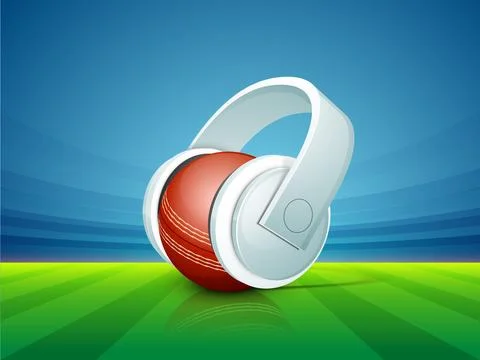 Cricket ball with headphone. Stock Illustration