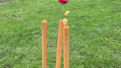 Cricket Ball Hits Stumps SLOW MOTION Stock Footage 341783496