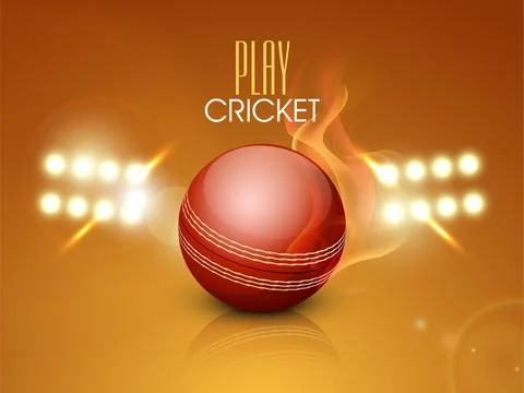 Cricket ball with text and stadium lights. Illustrazione stock