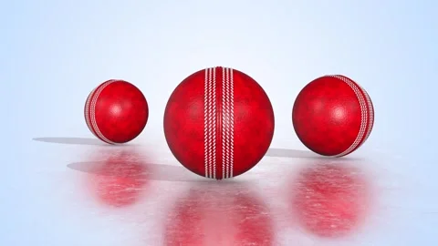 Cricket Balls on a Reflective Floor. Red Hard Cricket Balls 3D Animation. 4K Stock Footage 293147225