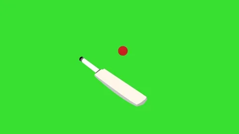 Cricket Bat and Red Ball on Green Background Animation (Chroma key) Stock Footage 313371287