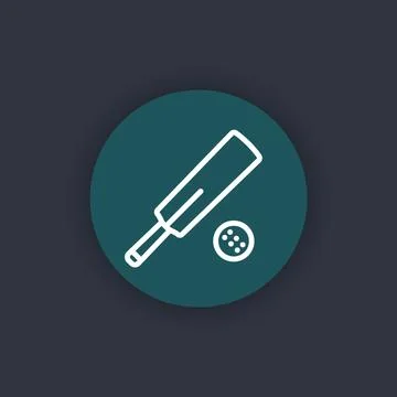 Cricket bat icon, round linear pictogram, vector illustration Stock Illustration