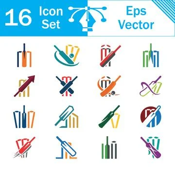 Cricket bat icon set design vector illustration with sports equipment Stock Illustration