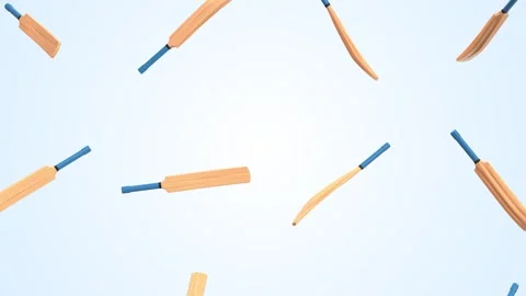 Cricket Bats Falling on a Light Background. Cricket Bat with Blue Handle. 4K Stock Footage 296042081