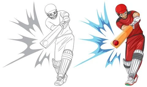 Cricket Batsman Hitting a Ball with Action Impact Vector Illustration Stock Illustration