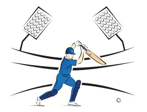 Cricket Batsman Playing a Shot in a Stadium - Vector Illustration Illustrazione stock