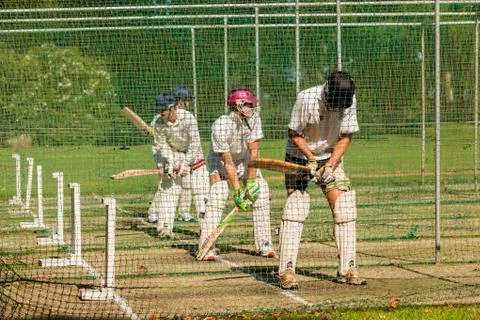 Cricket Batsmen Practice Netts Stock Photos