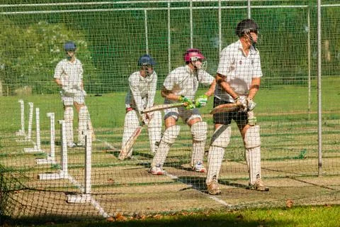 Cricket Batsmen Practice Netts Stock Photos