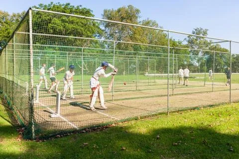 Cricket Batsmen Practice Netts Stock Photos