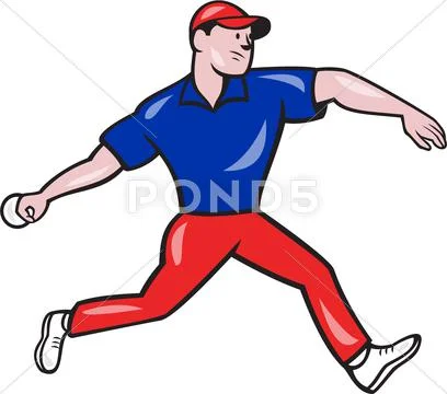 Cricket bowler bowling ball side Stock Illustration