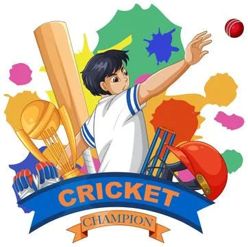 Cricket Champion Vector Illustration with Player and Sports Equipment Stock Illustration