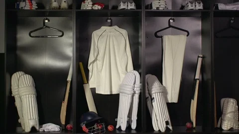 Cricket Changing room / Locker room.  Tracking Shot Towards Stock Footage 128514206
