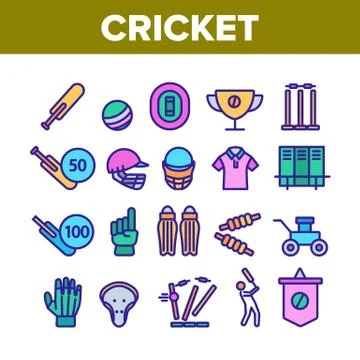 Cricket Collection Game Elements Icons Set Vector Illustrazione stock
