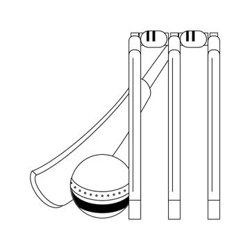 Cricket equiment elements icon cartoon in black and white Stock Illustration