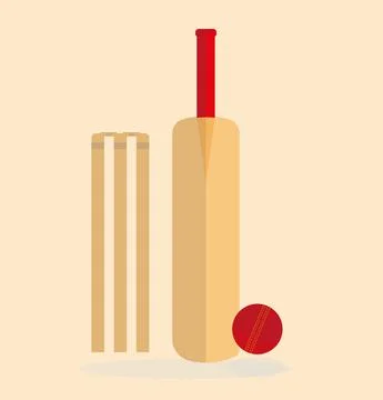 Cricket equipment flat vector illustration isolated on light background Stock Illustration