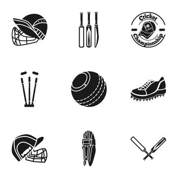 Cricket equipment icon set, simple style Stock Illustration