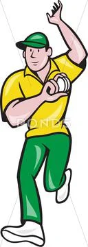 Cricket fast bowler bowling ball front isolated Stock Illustration