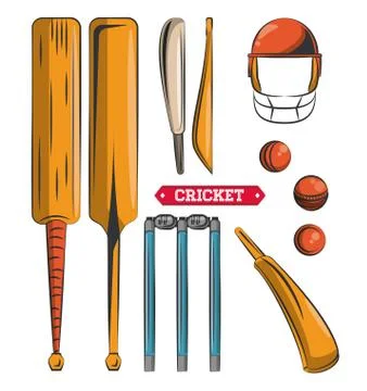 Cricket game equipment Illustrazione stock