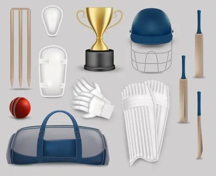 Cricket game equipment set, vector isolated illustration Stock Illustration