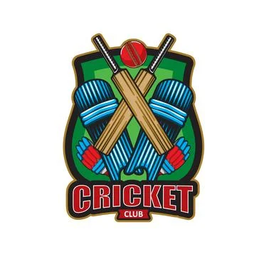 Cricket game icon with ball, bat and sport items Illustrazione stock