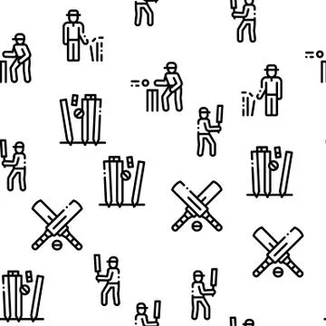 Cricket Game Seamless Pattern Vector Illustrazione stock