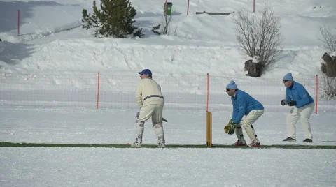 Cricket on ice batting slow motion Видео 62285772