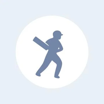 Cricket icon, player with bat isolated on white, vector illustration Illustrazione stock