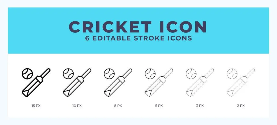 Cricket icon set with different stroke. Design elements for logo. Vector il.. Stock Illustration
