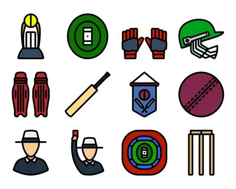 Cricket Icon Set Stock Illustration
