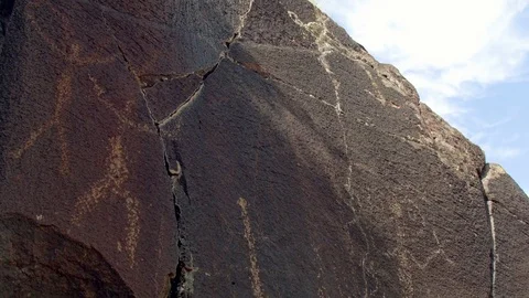 Cricket lizard people Ancient Native American Indian Rock Art at Petroglyph Lake Stock Footage 81611928