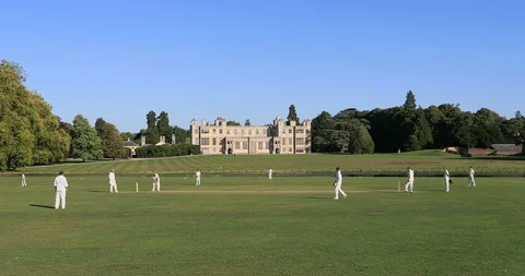 Cricket Match beautiful historic grounds Audley House England 4K Stock Footage 98009129