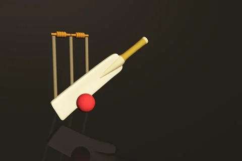 Cricket Match Items 3D Illustration 3D Render image bat ball etc Stock Illustration